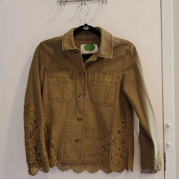 Anthropologie Olive Green Utility Jacket with Lace XS P - Picture 4 of 5